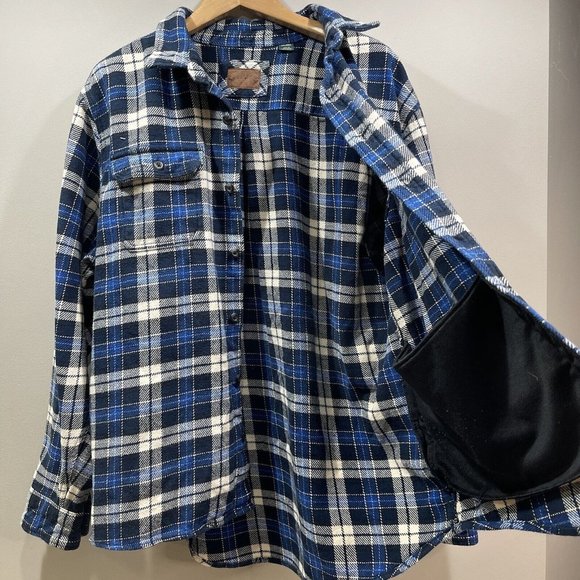 ORVIS Mens XXL Blue Plaid Long Sleeve Heavyweight Button Up Flannel Shirt Jacket - Picture 8 of 11